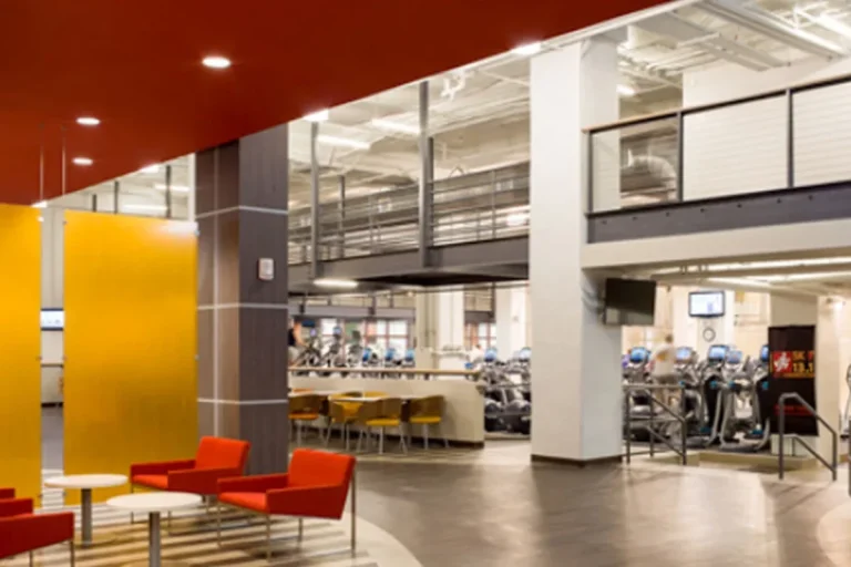 Interior of Childress Klein YMCA, home to indoor pickleball court in Charlotte, NC.